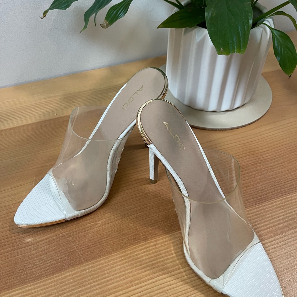 ALDO Women's White Clear Strap Pointed Toe Heels